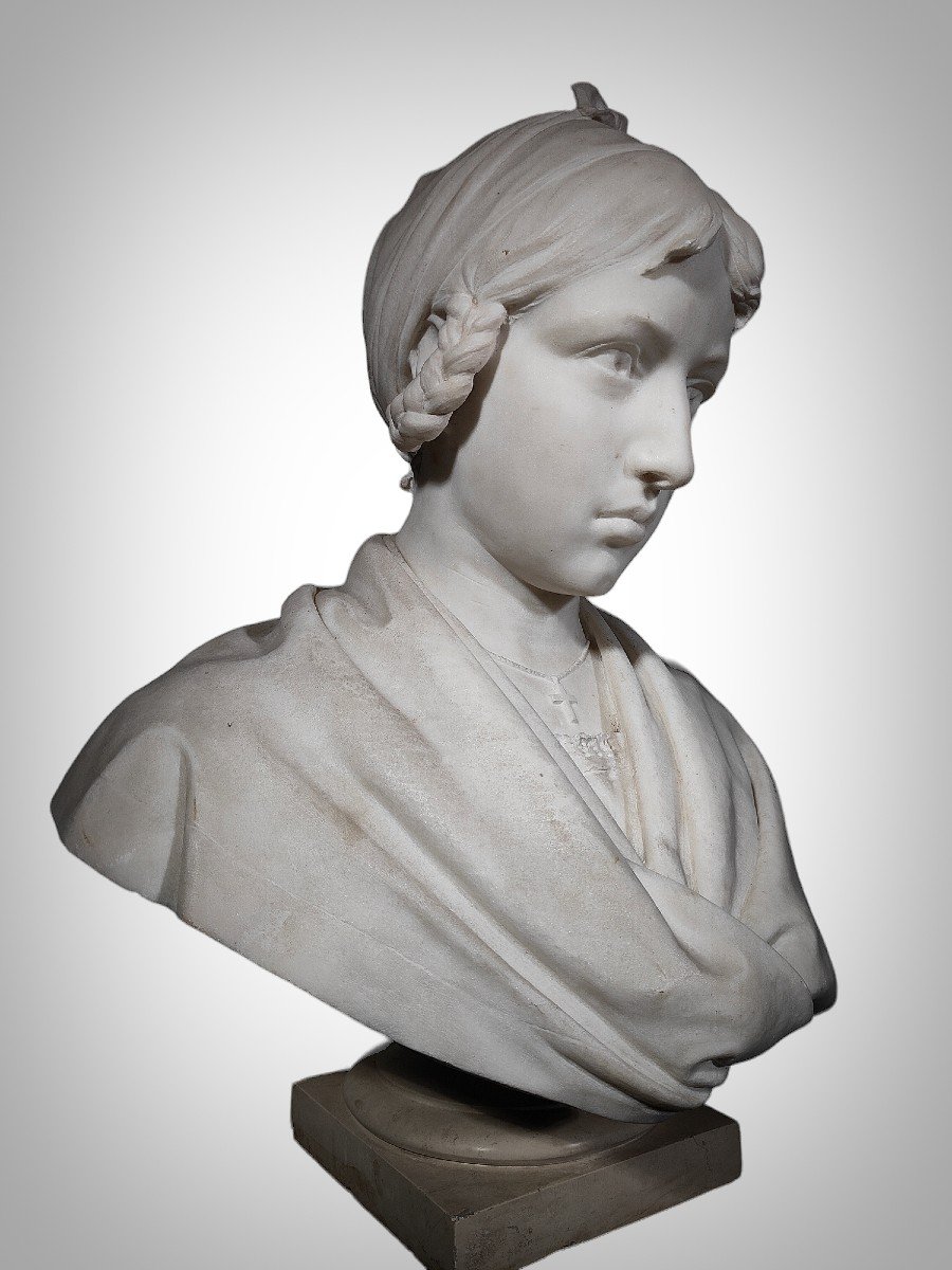 Bust In White Carrara Marble Signed (1927)-photo-5