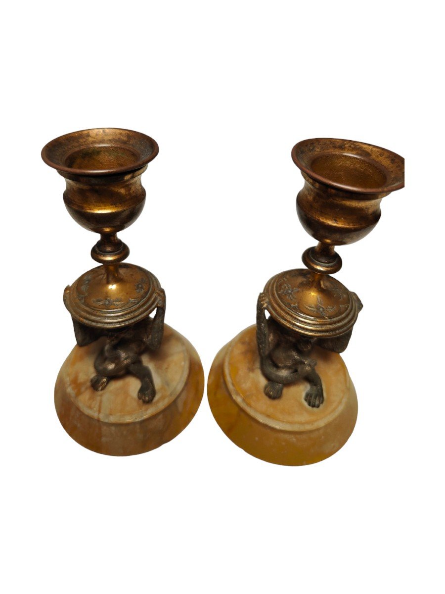 Pair Of Mini-candlesticks In The Shape Of Monkeys From The 19th Century-photo-2