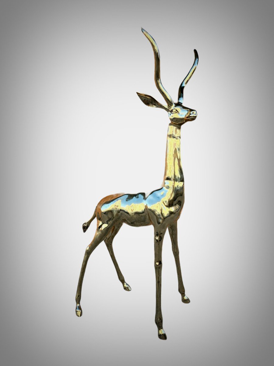 Sculpture De Bronze Poli Exquise : Antilope à Taille Naturelle Des Années 50-photo-4