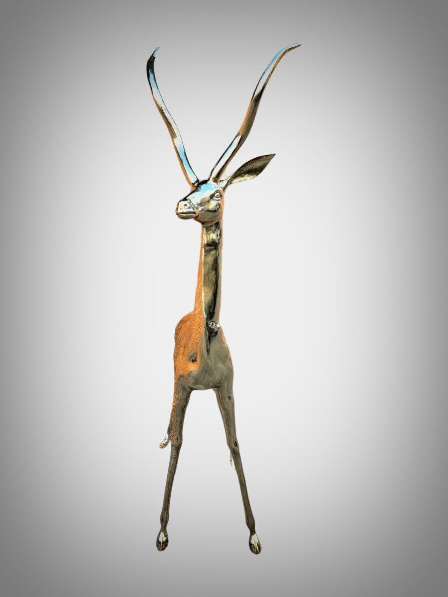 Sculpture De Bronze Poli Exquise : Antilope à Taille Naturelle Des Années 50-photo-6