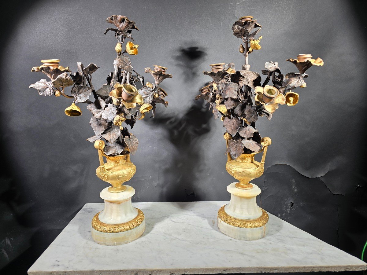 Superbes Vases En Bronze Doré Avec Fleurs, Probablement Italiens Du XIXe Siècle-photo-3