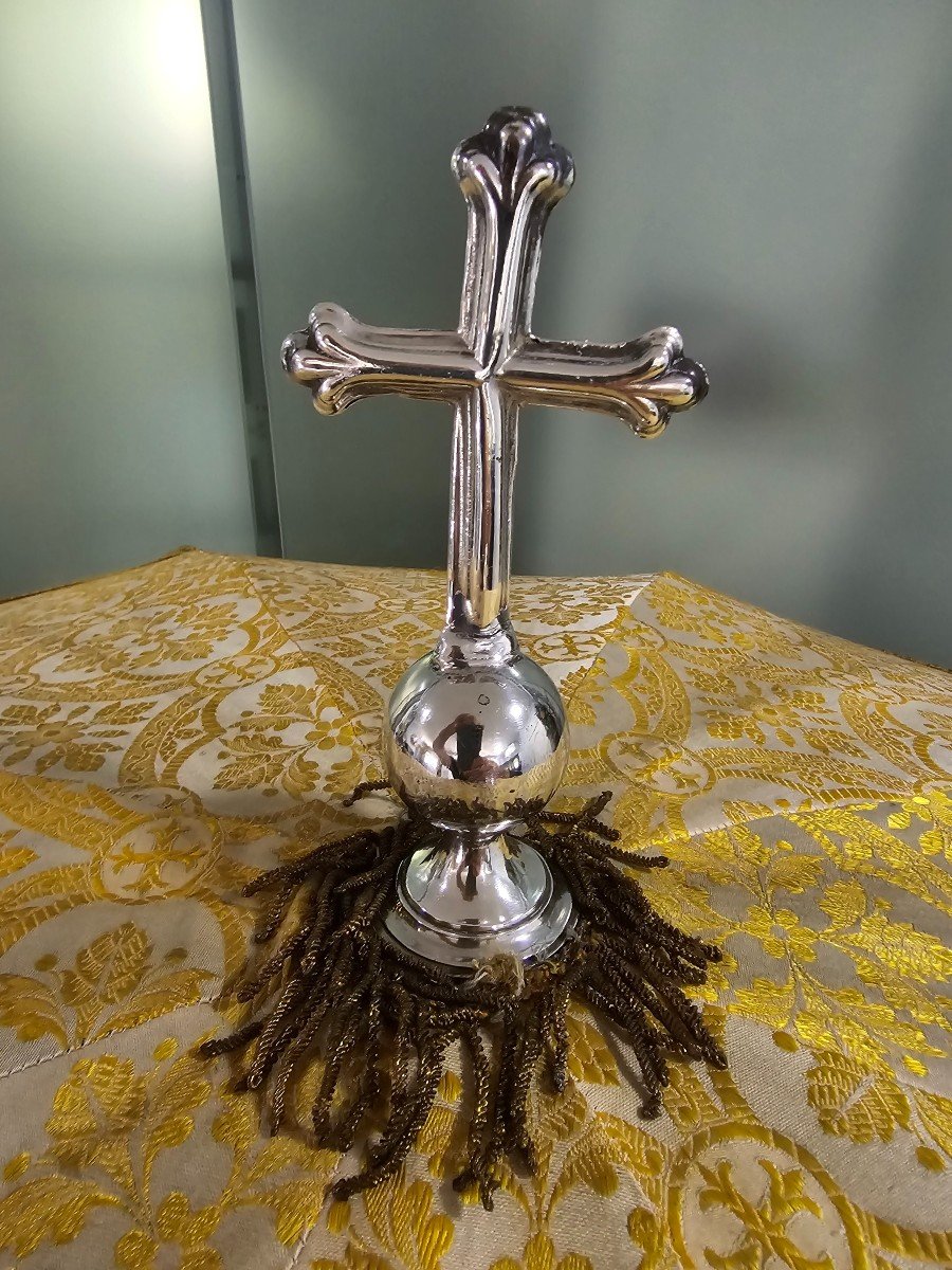 19th Century Religious Silver Parasol With Cross-photo-4