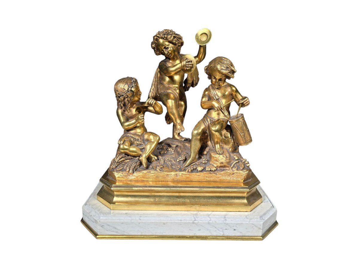 Sculptural Group In Gilt Bronze From The 19th Century