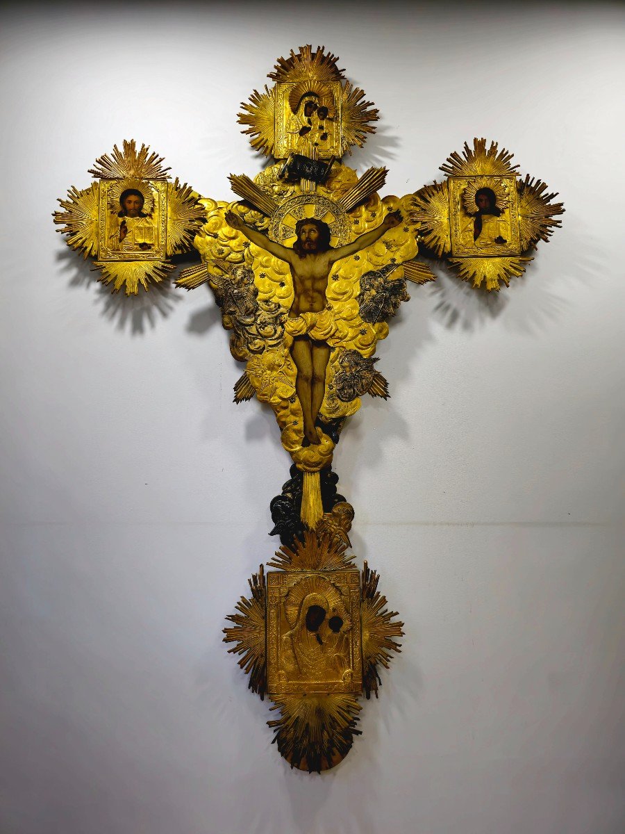 Importante Croix Orthodoxe En Argent Doré Du XVIIIe Siècle - Dimensions 200x130x6 Cm-photo-1