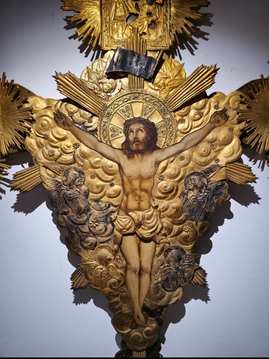 Importante Croix Orthodoxe En Argent Doré Du XVIIIe Siècle - Dimensions 200x130x6 Cm-photo-5
