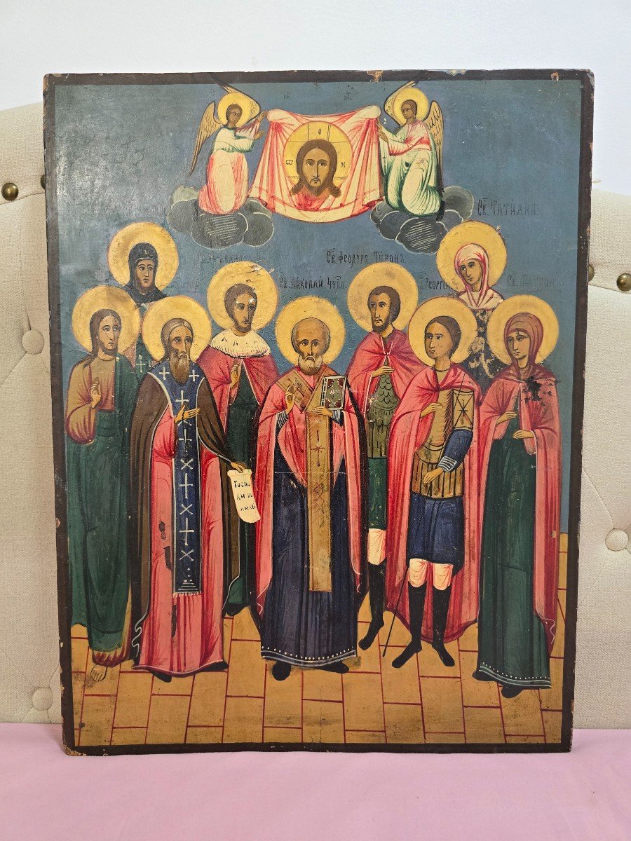 Icône Orthodoxe Du 19ème Siècle – Convention Des Saints-photo-4