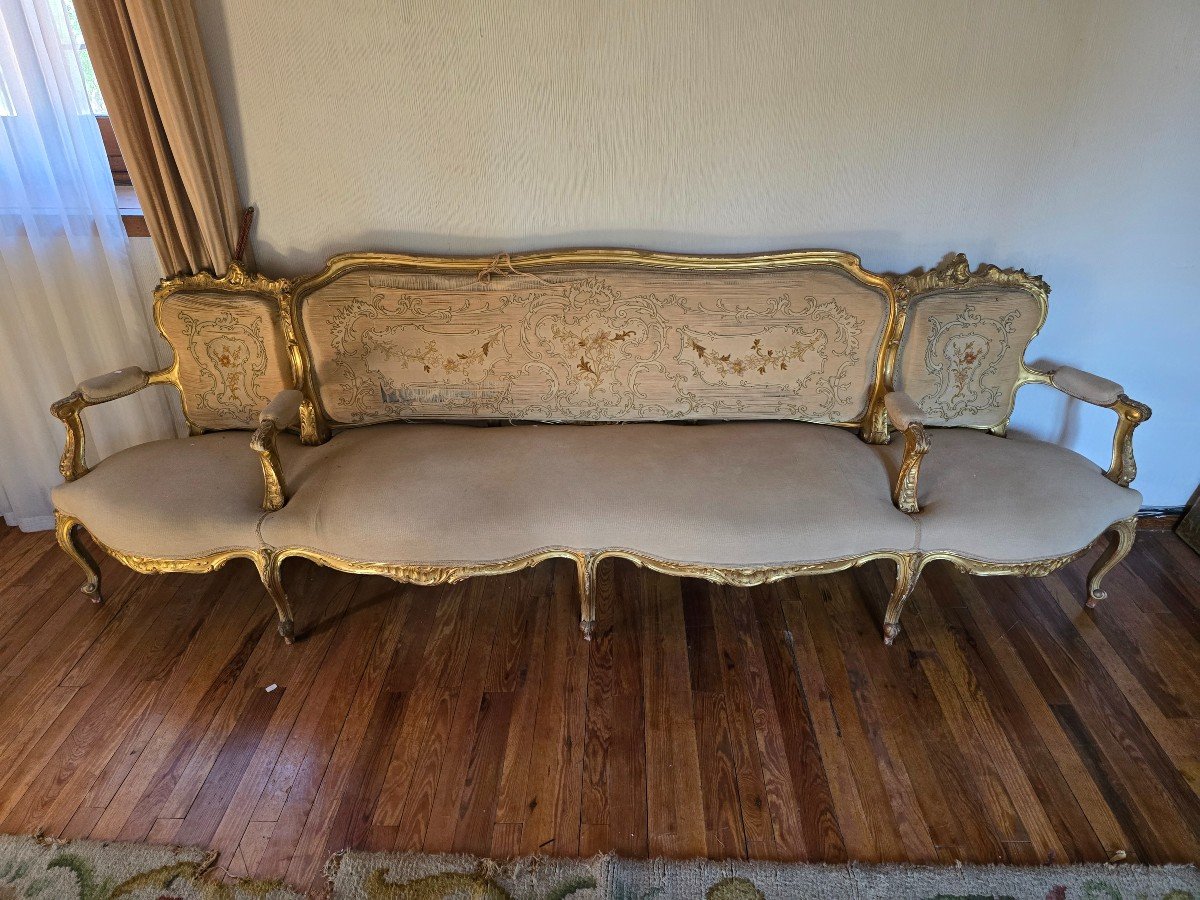 Large 19th Century Sofa With Golden Wood Structure-photo-1