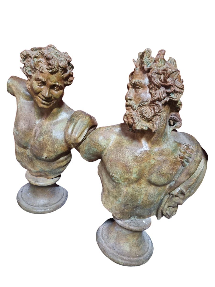 Elegant Pair Of Roman Fauns In Bronze Circa 1920-photo-2