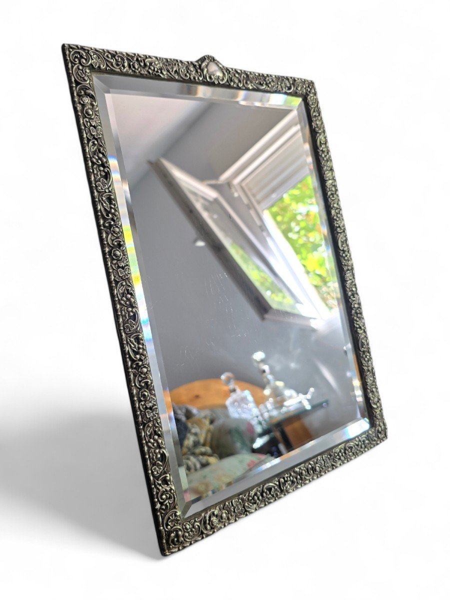 Large 19th Century Silver Mirror With Ornate Frame - French Work-photo-1