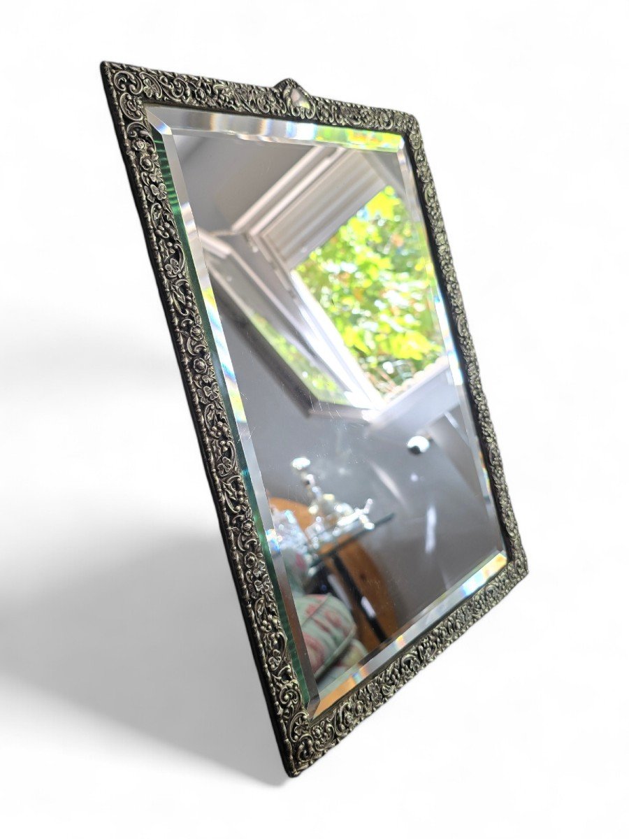 Large 19th Century Silver Mirror With Ornate Frame - French Work