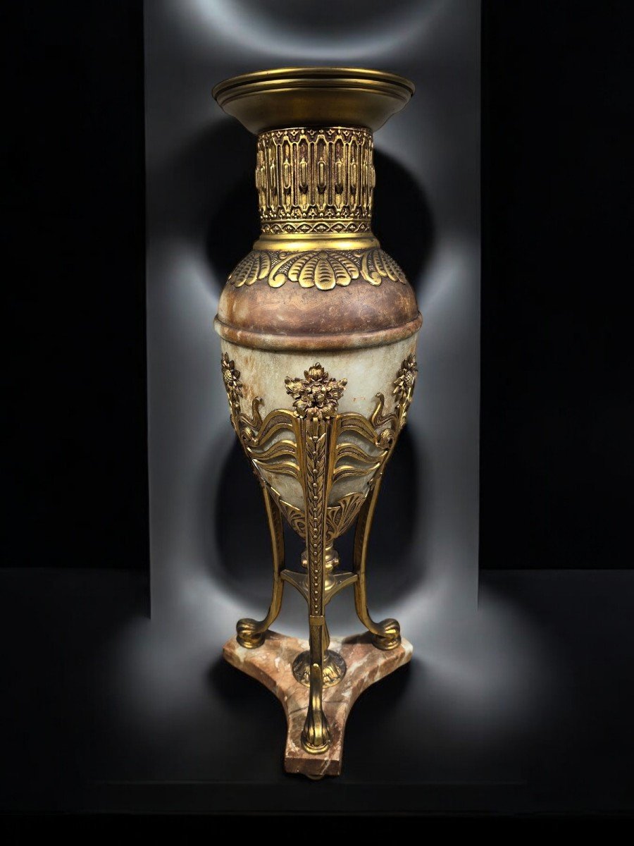 Grand Vase En Onyx Et Bronze Art Nouveau - Fin Du XIXe Siècle-photo-2