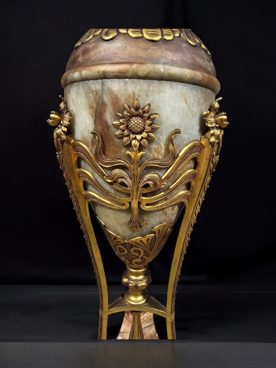 Grand Vase En Onyx Et Bronze Art Nouveau - Fin Du XIXe Siècle-photo-4