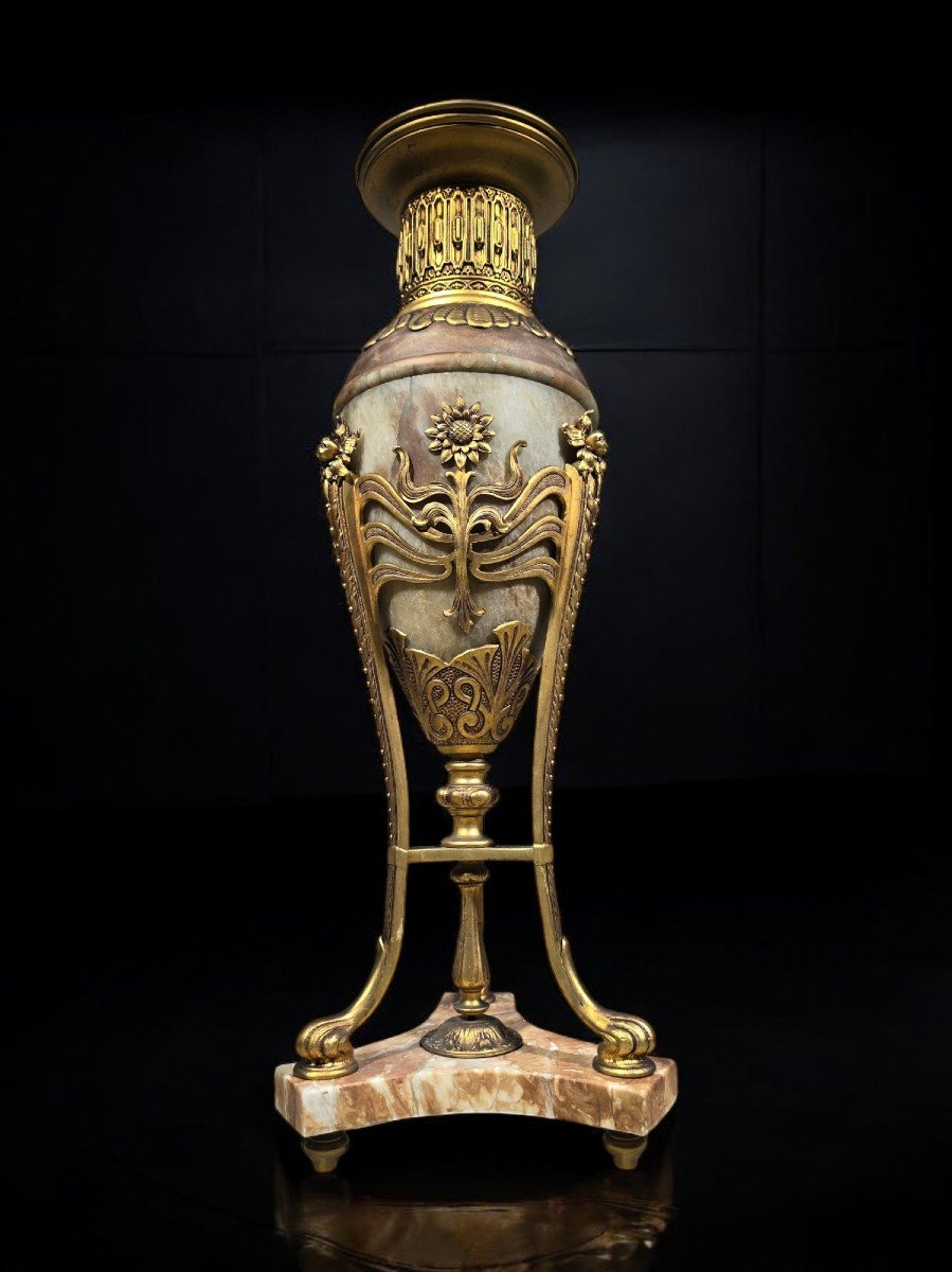 Grand Vase En Onyx Et Bronze Art Nouveau - Fin Du XIXe Siècle-photo-5