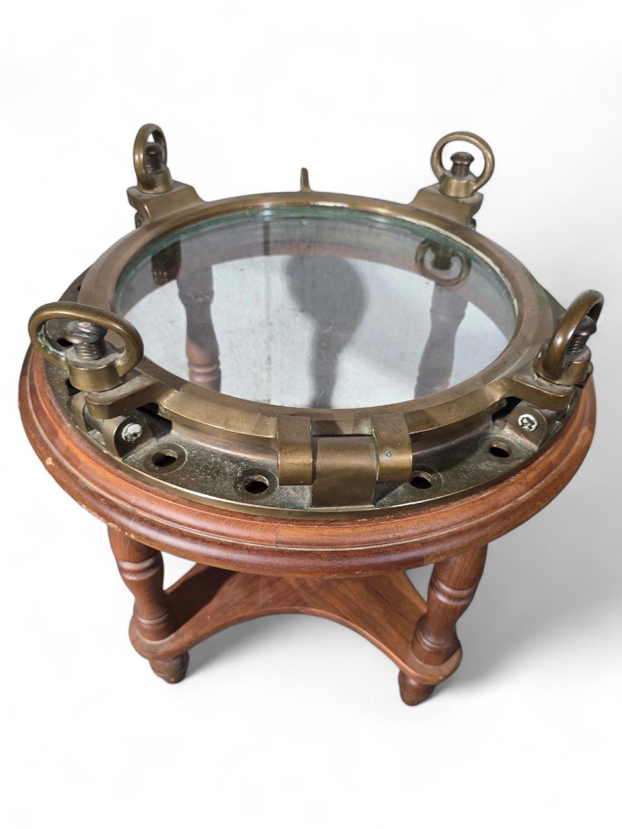 Brass And Glass Side Table With Porthole-photo-5