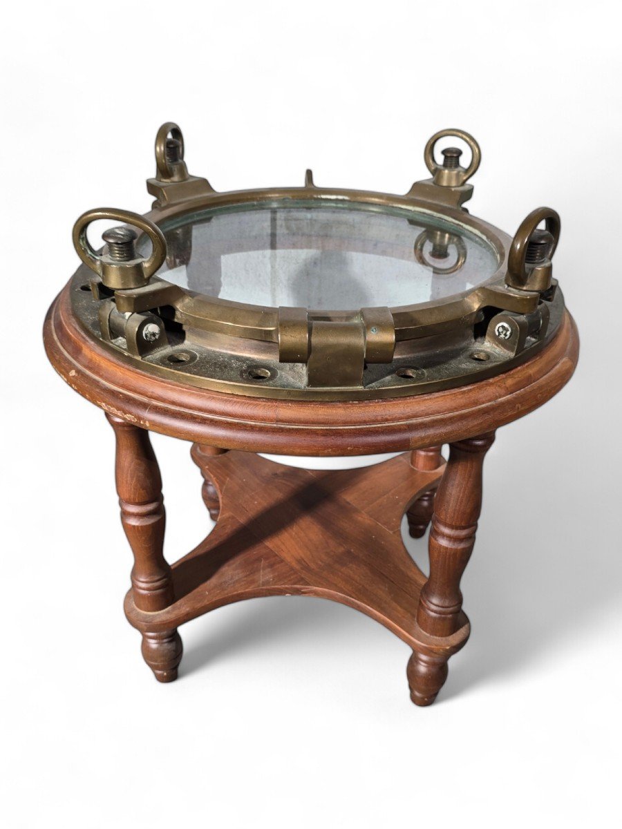 Brass And Glass Side Table With Porthole-photo-7