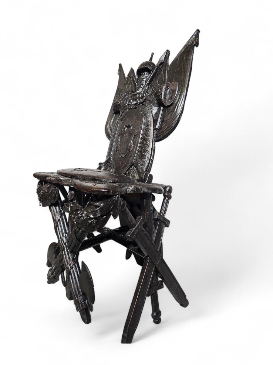 Grand Tour Military Trophy Chair In Carved Ebony Wood-photo-1