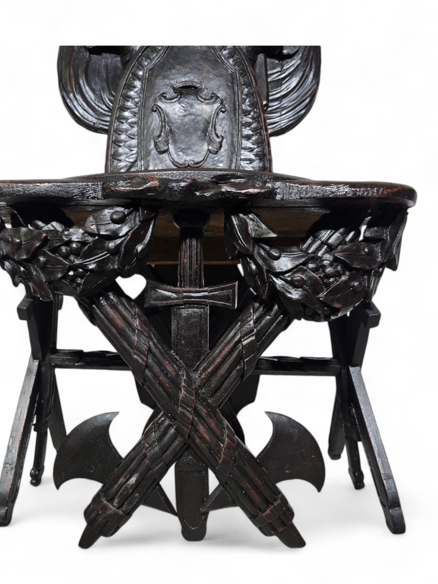 Grand Tour Military Trophy Chair In Carved Ebony Wood-photo-4