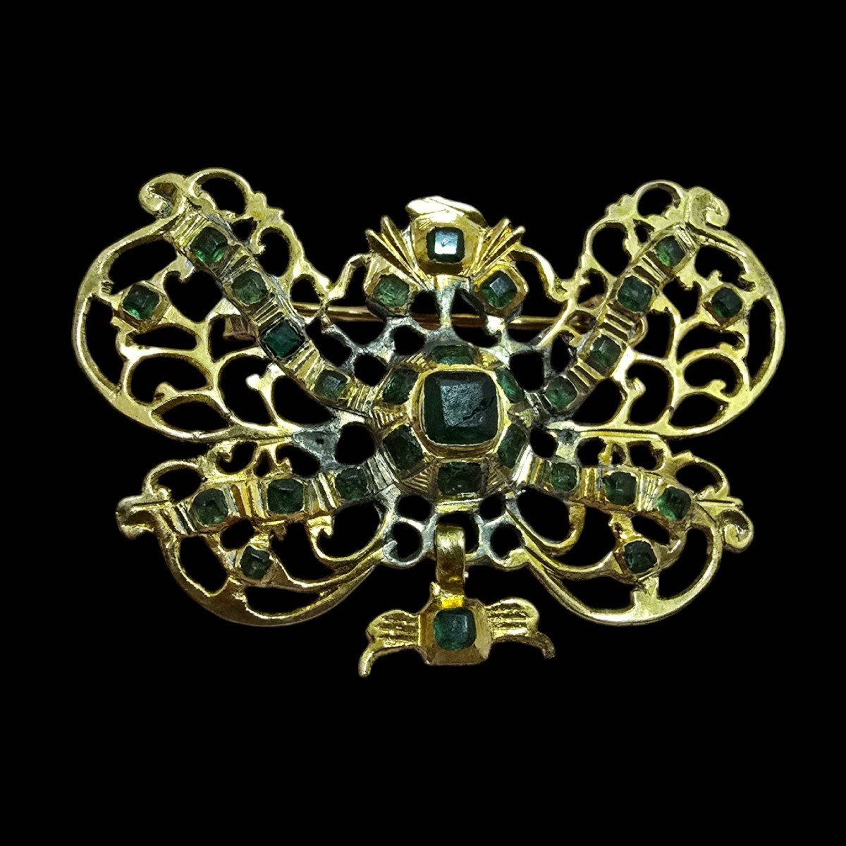 Elegant 17th Century Spanish Brooch In Gilt Metal-photo-4