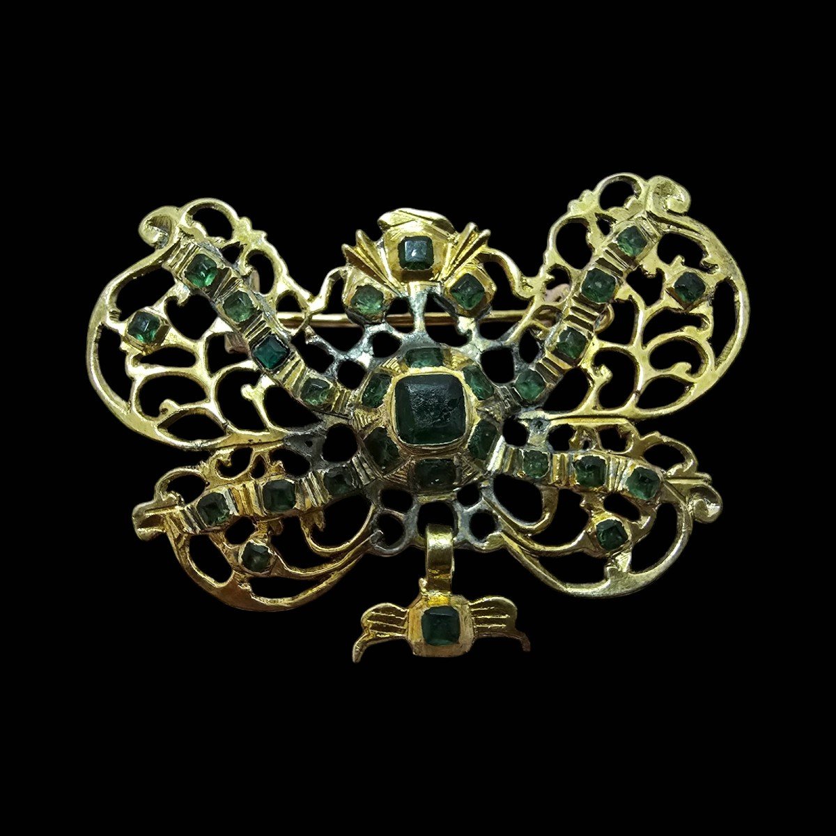 Elegant 17th Century Spanish Brooch In Gilt Metal-photo-4