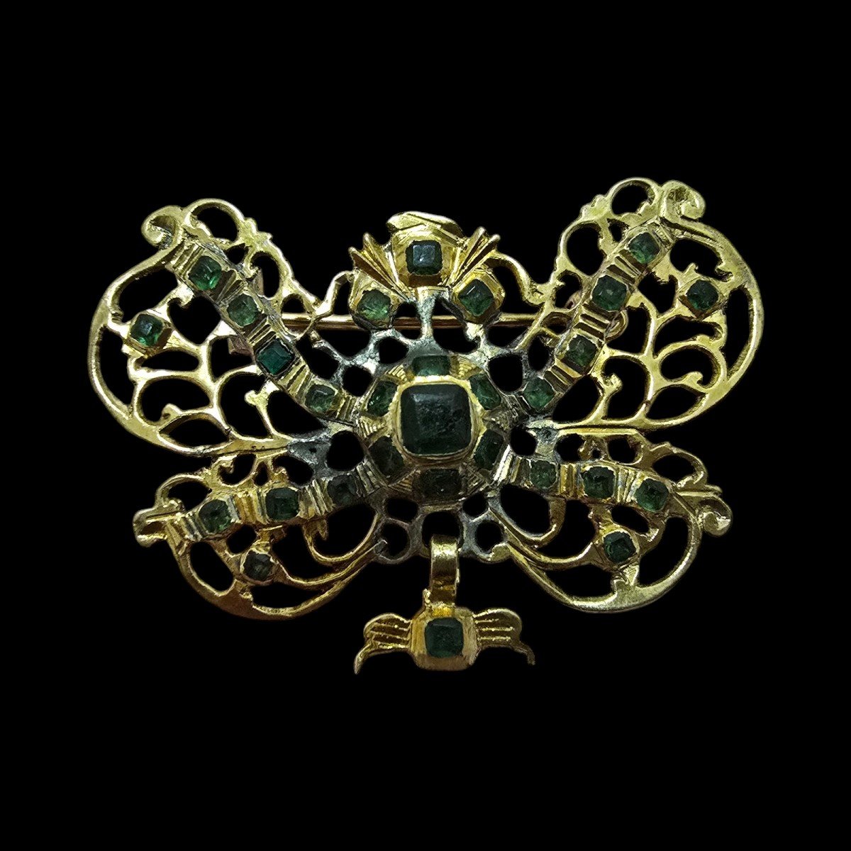 Elegant 17th Century Spanish Brooch In Gilt Metal-photo-5