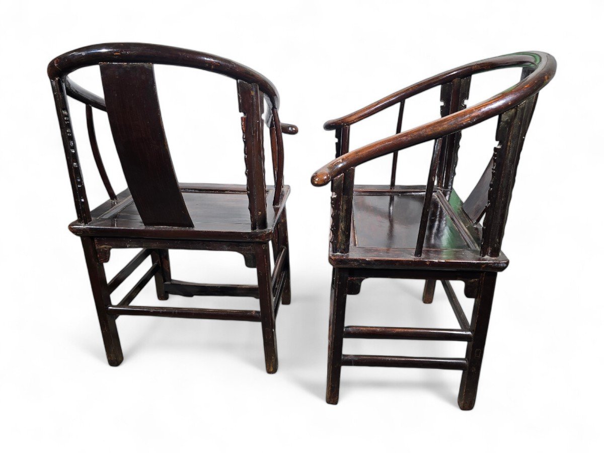 Pair Of 19th Century Chinese Qing Dynasty Armchairs-photo-4