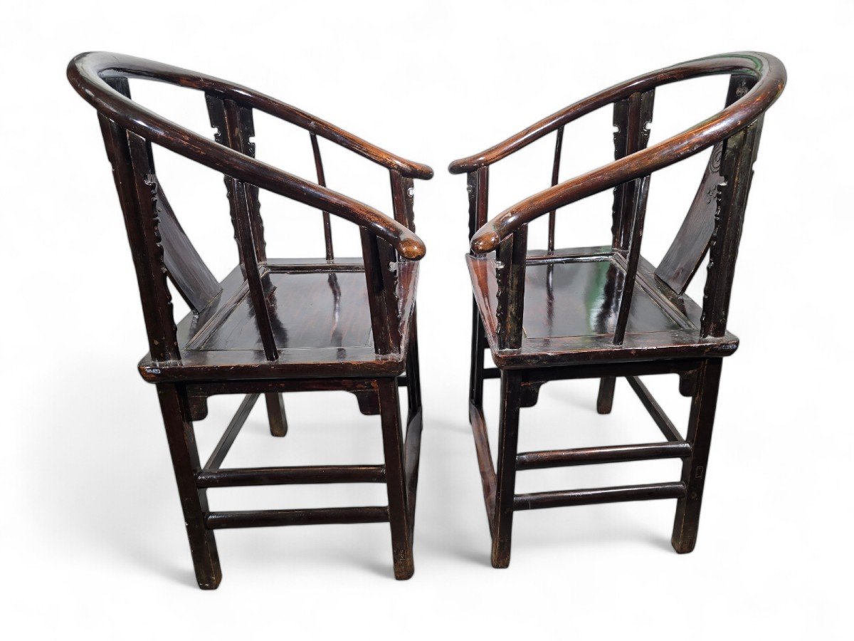 Pair Of 19th Century Chinese Qing Dynasty Armchairs-photo-2