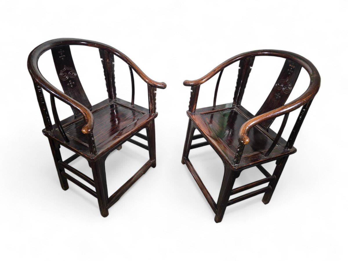 Pair Of 19th Century Chinese Qing Dynasty Armchairs-photo-6