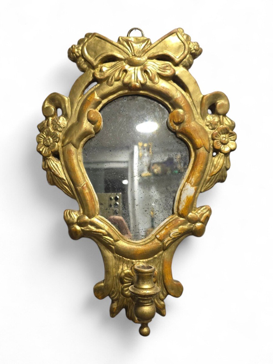 Small 19th Century Gilt Wood Cornucopia Mirror With Candle Arm-photo-4