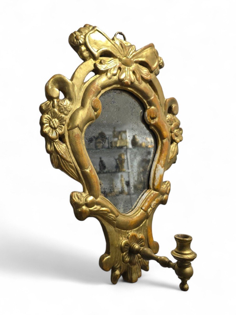 Small 19th Century Gilt Wood Cornucopia Mirror With Candle Arm-photo-3