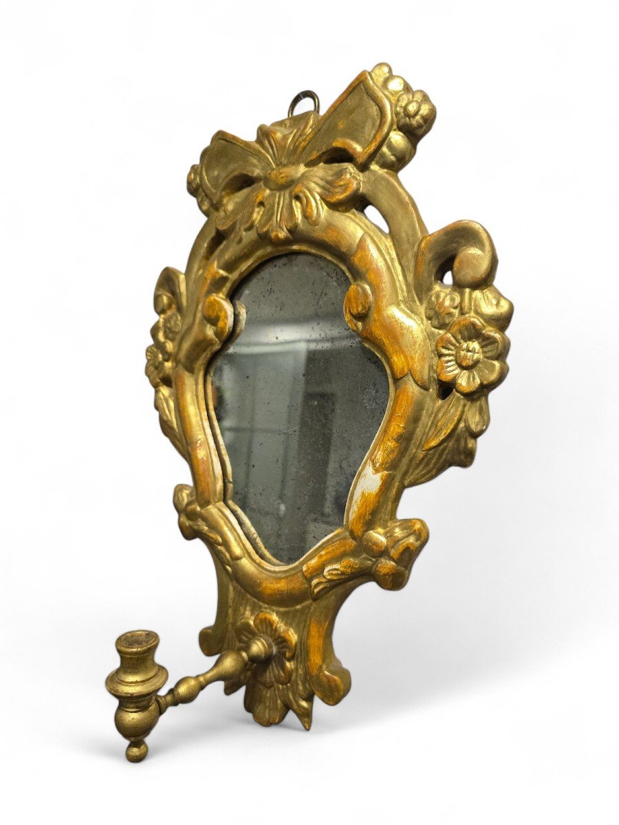 Small 19th Century Gilt Wood Cornucopia Mirror With Candle Arm-photo-4