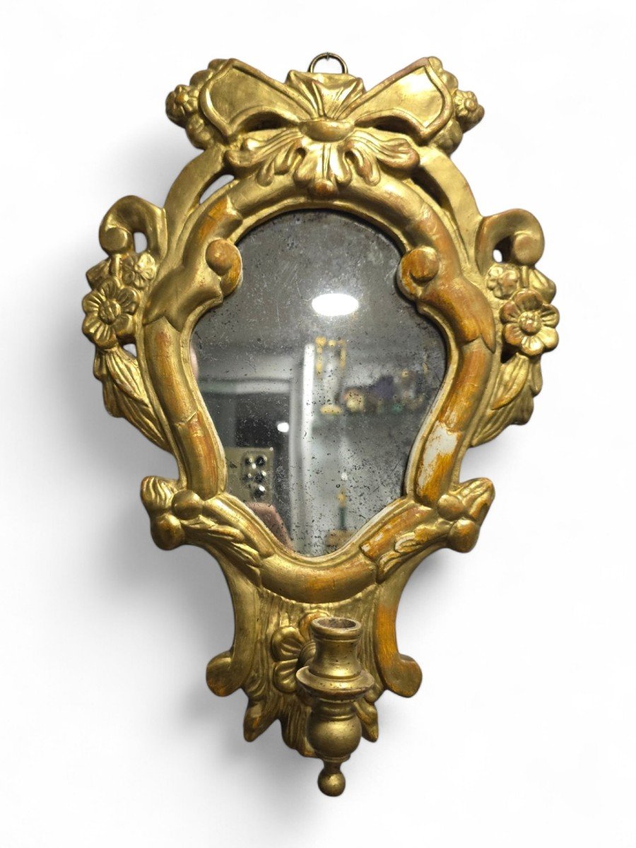 Small 19th Century Gilt Wood Cornucopia Mirror With Candle Arm-photo-6