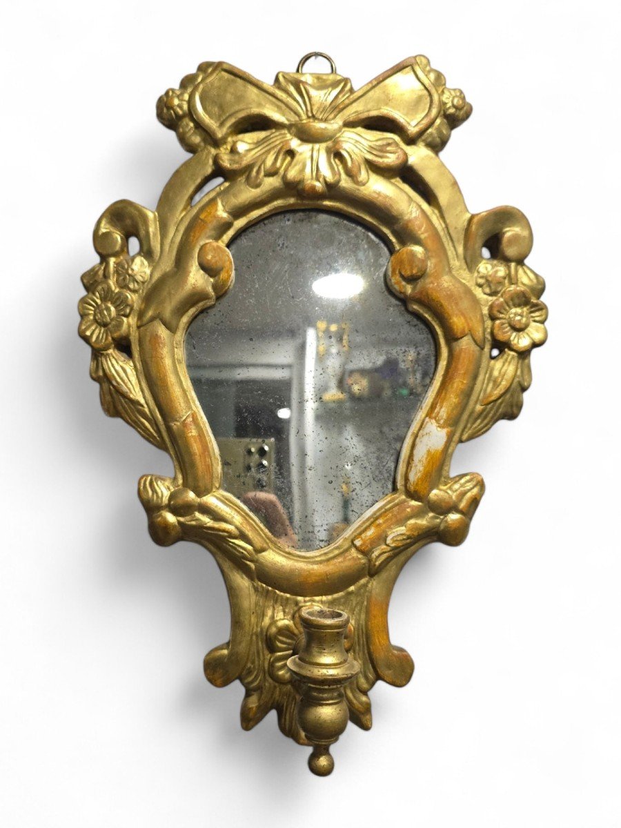 Small 19th Century Gilt Wood Cornucopia Mirror With Candle Arm-photo-7