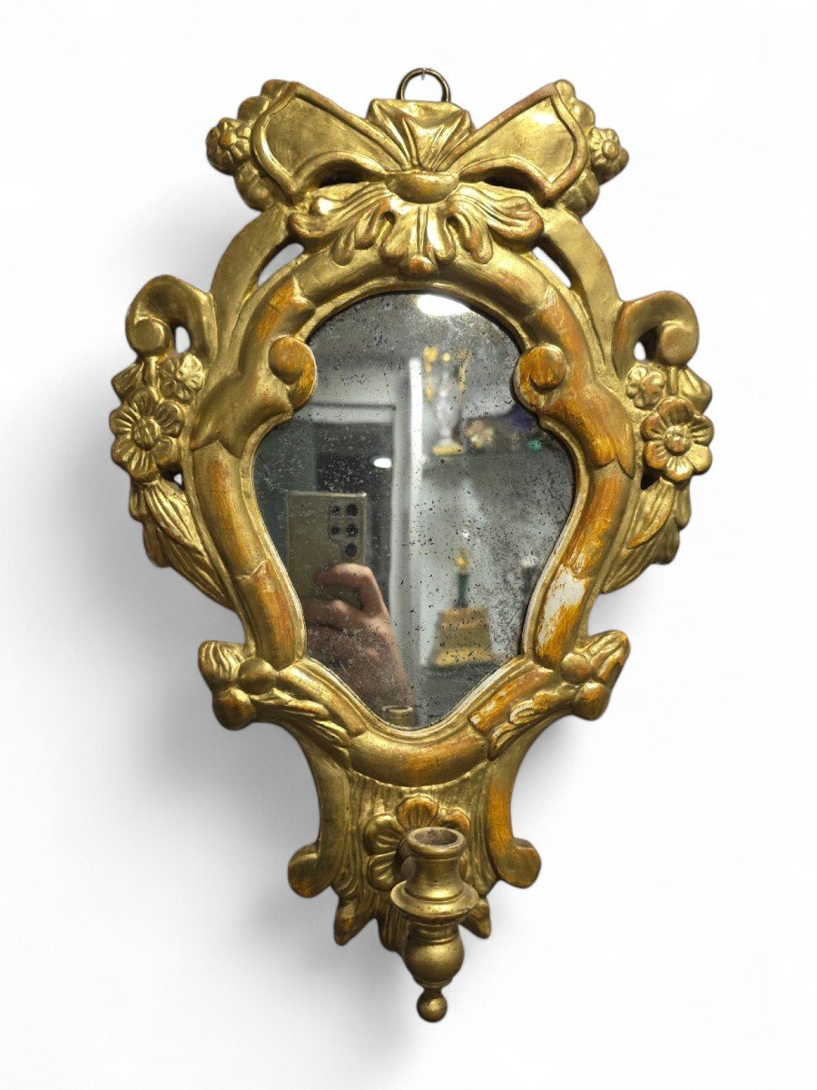 Small 19th Century Gilt Wood Cornucopia Mirror With Candle Arm