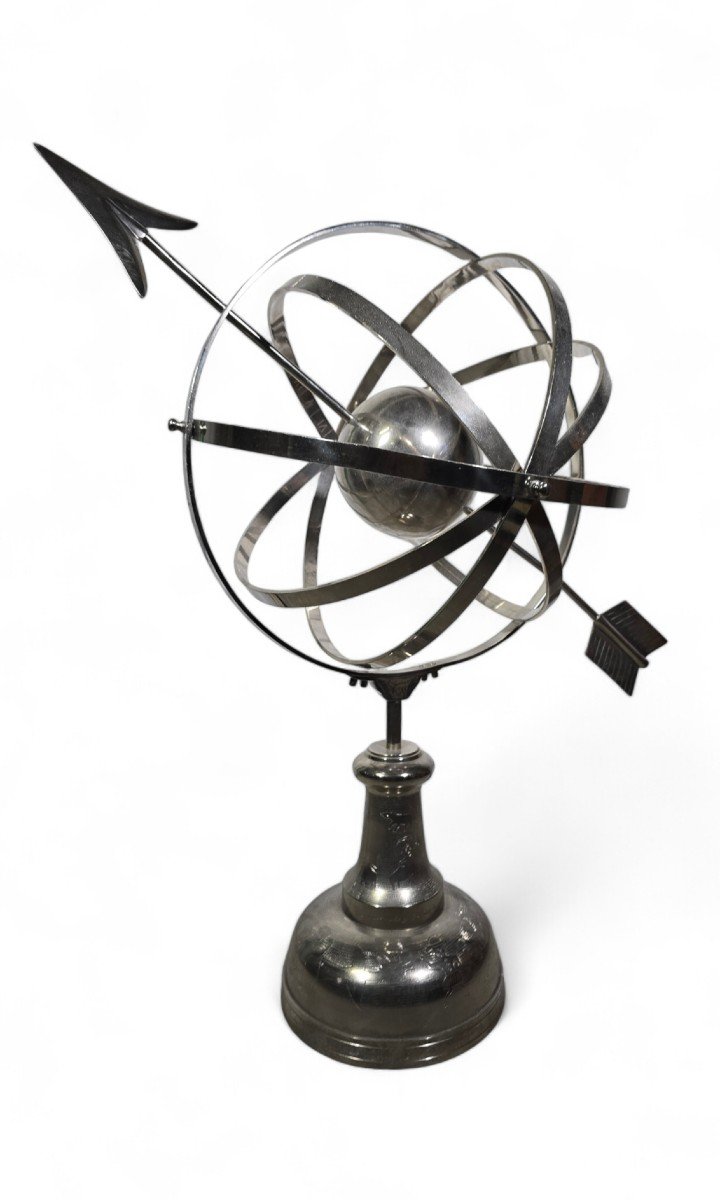 Grande Sphère Armillaire En Bronze Argenté – Années 1950 ET 115 CM-photo-2