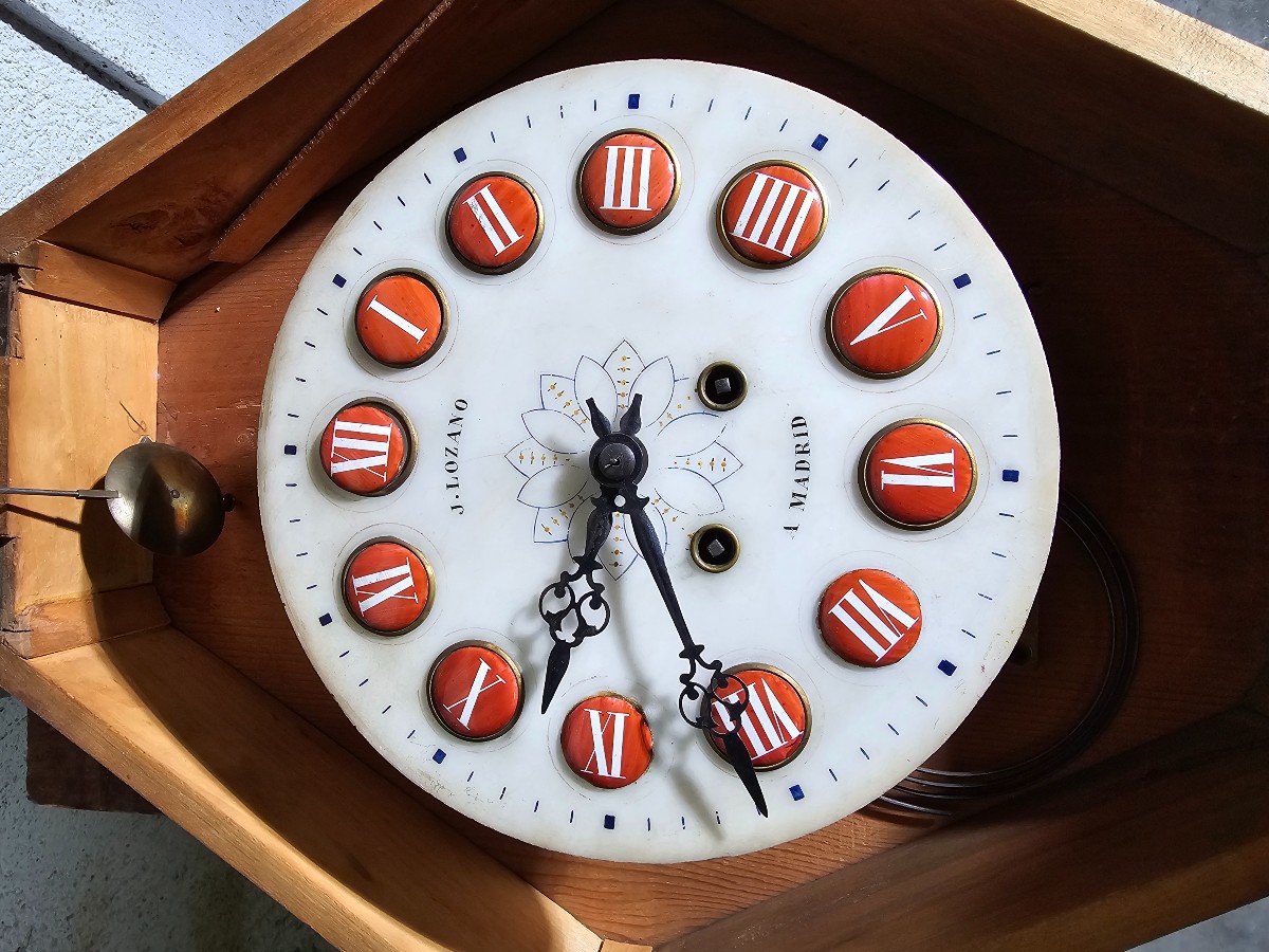 19th Century Wall Clock By J. Lozano, Madrid – Ebonized Wood With Mother-of-pearl Inlays-photo-4