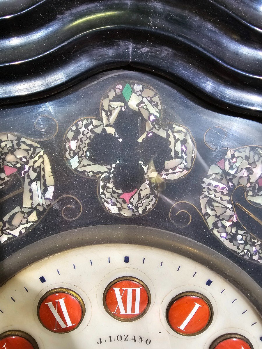 19th Century Wall Clock By J. Lozano, Madrid – Ebonized Wood With Mother-of-pearl Inlays-photo-1