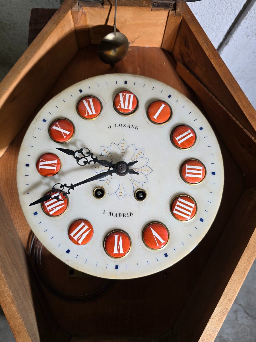 19th Century Wall Clock By J. Lozano, Madrid – Ebonized Wood With Mother-of-pearl Inlays-photo-3