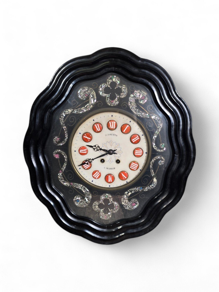 19th Century Wall Clock By J. Lozano, Madrid – Ebonized Wood With Mother-of-pearl Inlays-photo-7