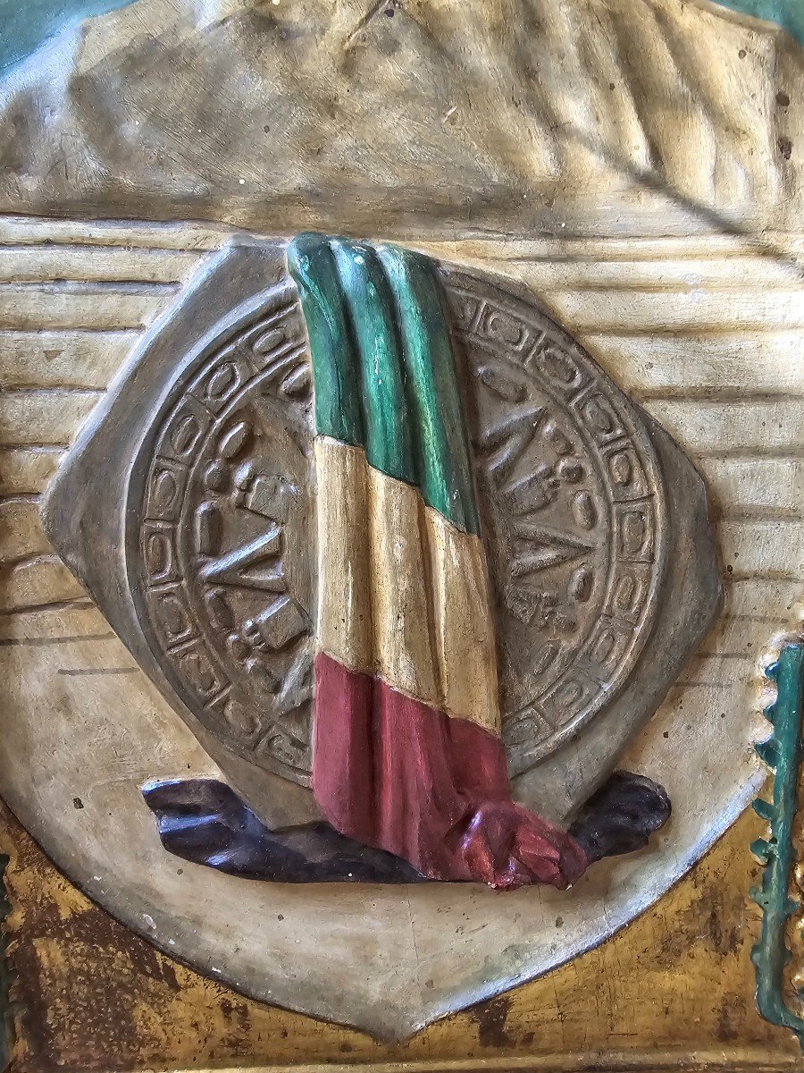 Early 20th Century Mexico Memorial Panel – Solid Wood Carved, Gilded And Polychromed-photo-3