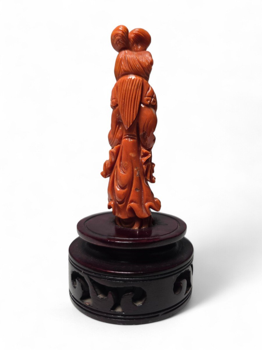 Superb 1930s Red Coral Sculpture Of A Chinese Lady-photo-4