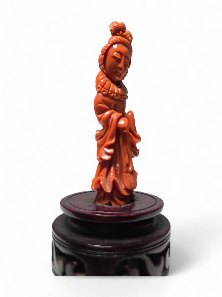 Superb 1930s Red Coral Sculpture Of A Chinese Lady-photo-2