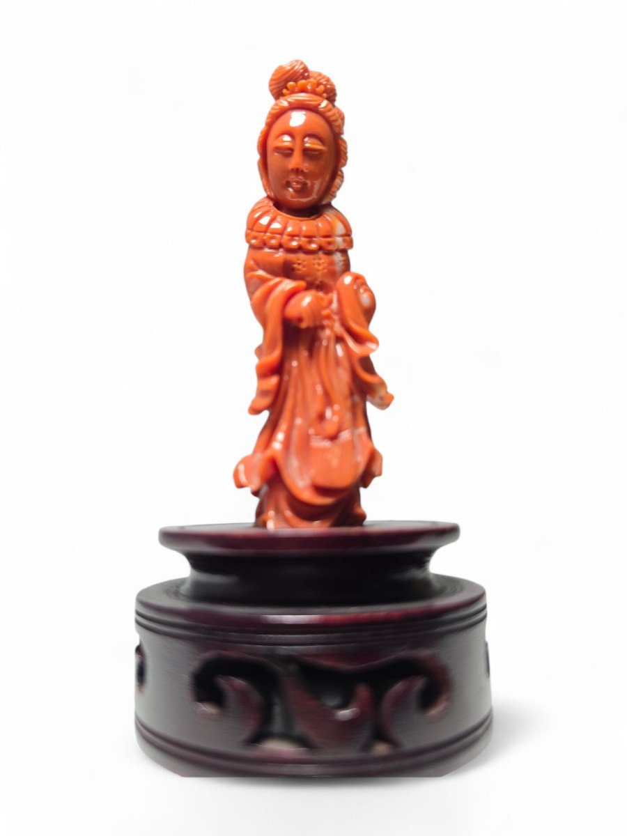 1930s Red Coral Sculpture Of A Chinese Lady-photo-5