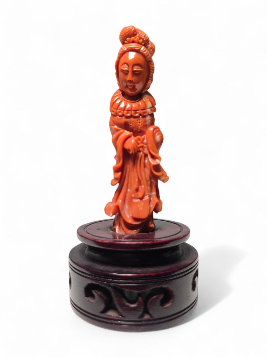 Superb 1930s Red Coral Sculpture Of A Chinese Lady-photo-6