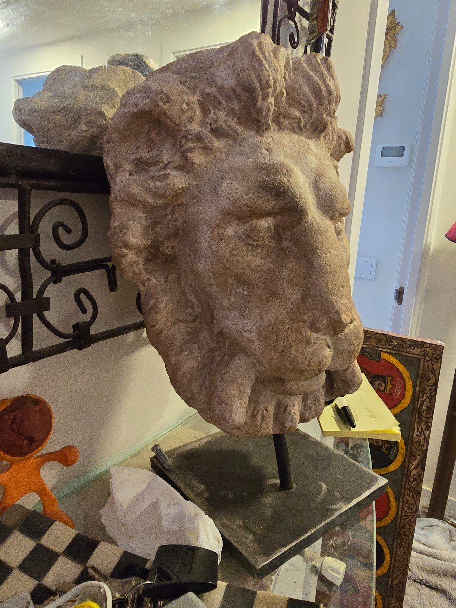 Decorative Terracotta Lion Head - Mounted Base-photo-4