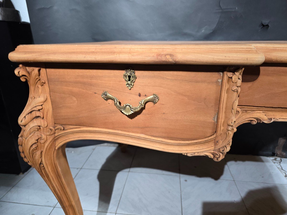 Elegant 19th Century French Desk – Solid Fruitwood With Bronze Accents-photo-3