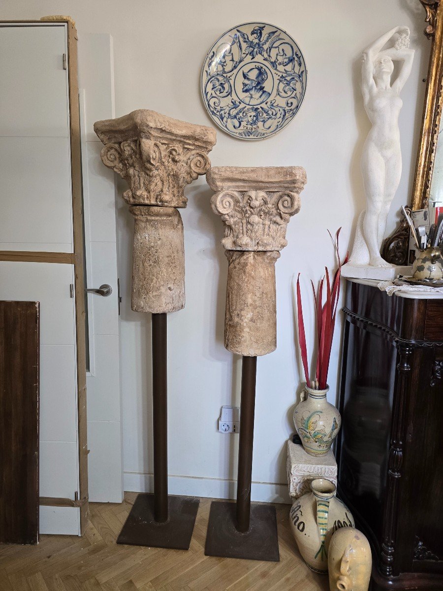 Vintage Terracotta Columns With Iron Bases – 1950s Decor-photo-2