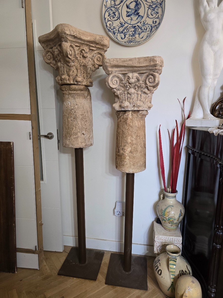 Vintage Terracotta Columns With Iron Bases – 1950s Decor-photo-3