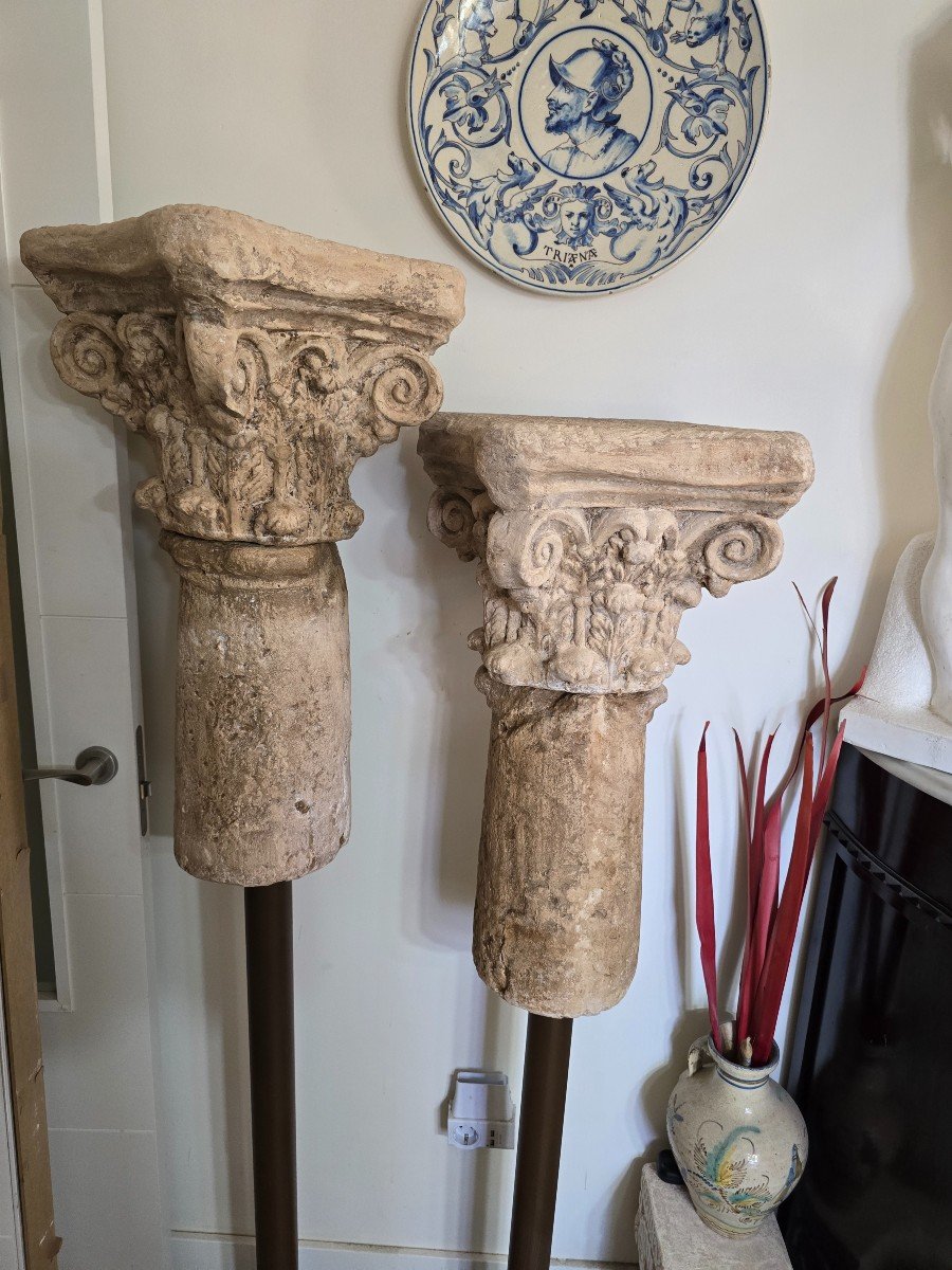 Vintage Terracotta Columns With Iron Bases – 1950s Decor-photo-5