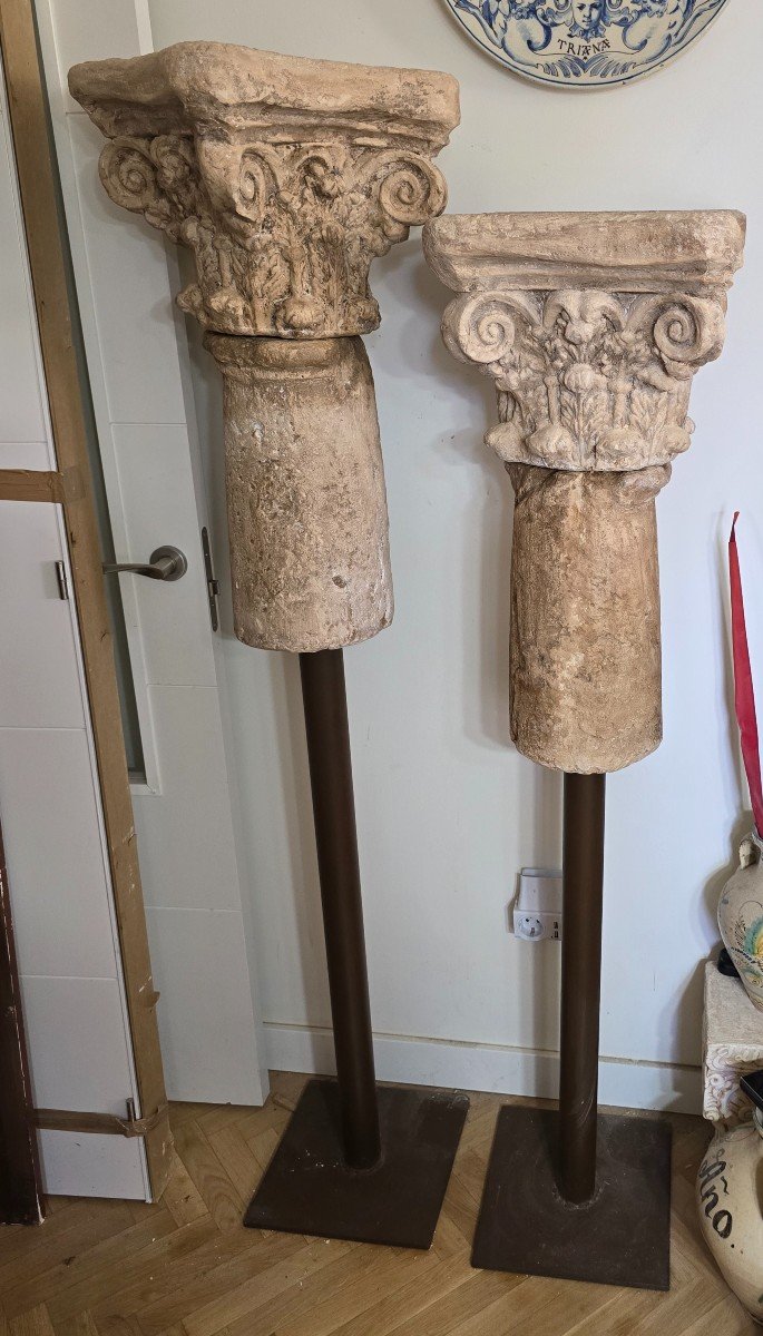 Vintage Terracotta Columns With Iron Bases – 1950s Decor