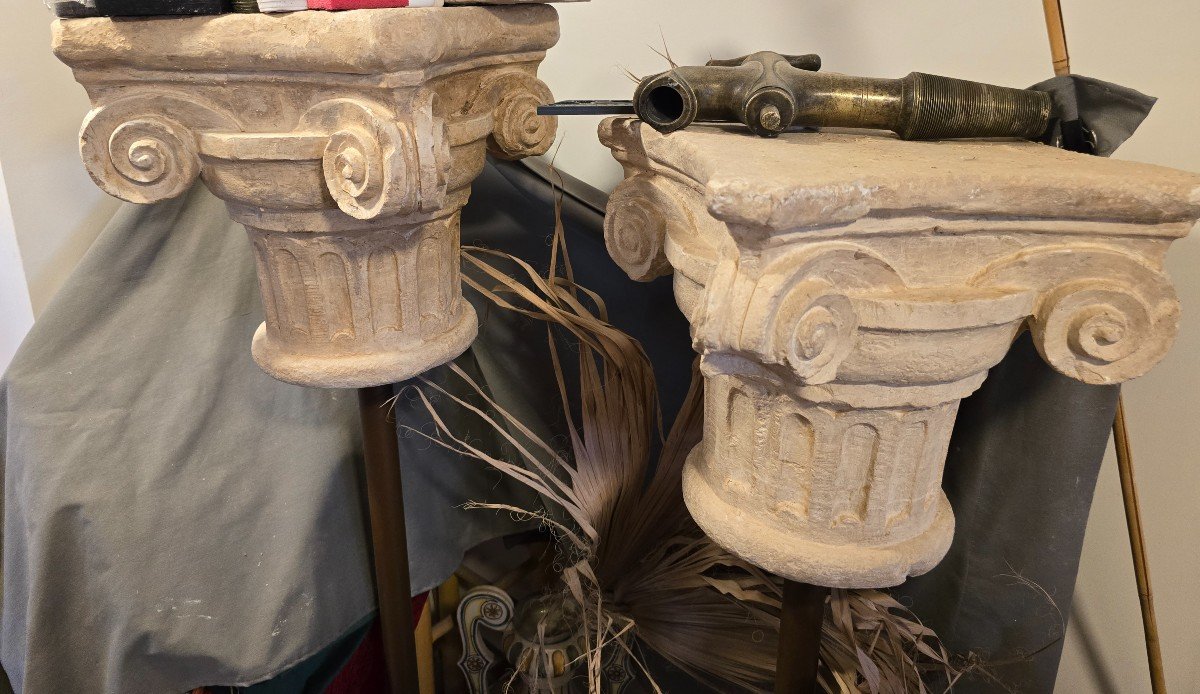 Pair Of Decorative Romanesque Terracotta Capitals – 1950s